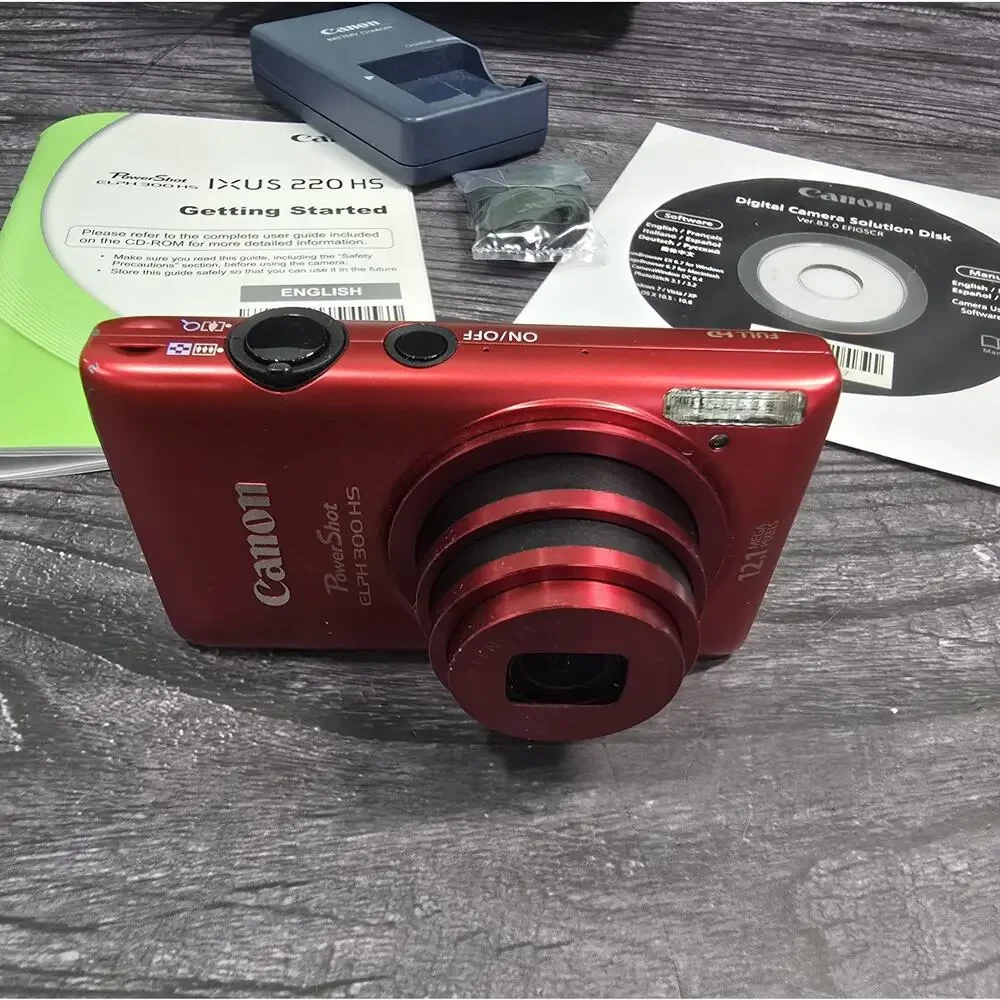 Canon PowerShot ELPH 300 HS 12.1MP Digital Camera Red Bundle CIB - Original Box